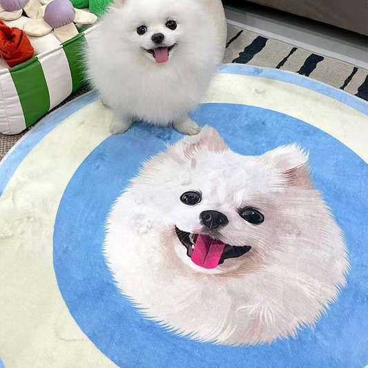 Custom pet portrait rug blue white color