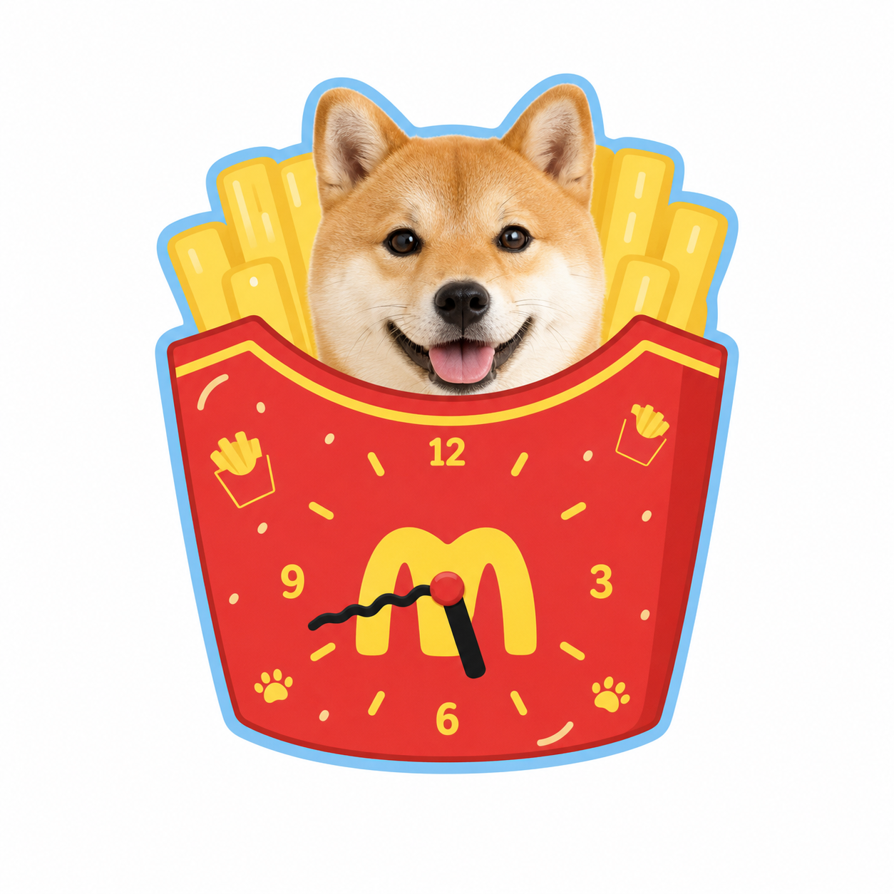 Custom pet silent wall clock fries style